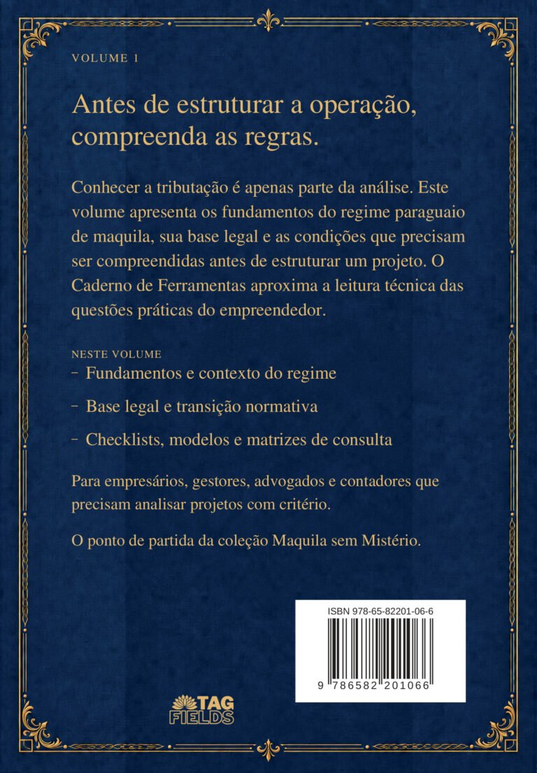 Quarta capa do Volume 1 de Maquila Sem Mistério, brochura